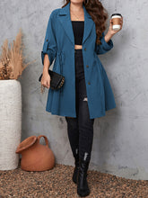 Load image into Gallery viewer, Honey Plus Size Lapel Collar Drawstring Roll-Tab Sleeve Trench Coat