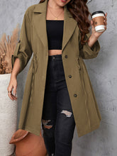 Load image into Gallery viewer, Honey Plus Size Lapel Collar Drawstring Roll-Tab Sleeve Trench Coat