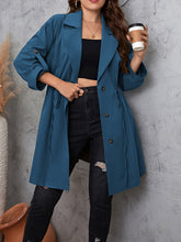 Load image into Gallery viewer, Honey Plus Size Lapel Collar Drawstring Roll-Tab Sleeve Trench Coat