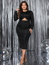 Load image into Gallery viewer, Honey Plus Size Cutout Slit Round Neck Long Sleeve Dress