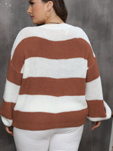 Load image into Gallery viewer, Plus Size Striped Round Neck Long Sleeve Sweater