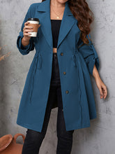 Load image into Gallery viewer, Honey Plus Size Lapel Collar Drawstring Roll-Tab Sleeve Trench Coat