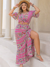 Load image into Gallery viewer, Plus Size Printed V-Neck Half Sleeve Top and Skirt Set