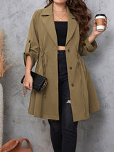 Load image into Gallery viewer, Honey Plus Size Lapel Collar Drawstring Roll-Tab Sleeve Trench Coat