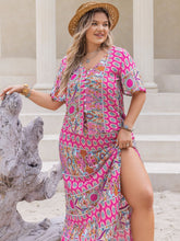 Load image into Gallery viewer, Plus Size Printed V-Neck Half Sleeve Top and Skirt Set