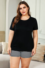 Load image into Gallery viewer, Plus Size Solid T-shirt and Striped Shorts Lounging Set