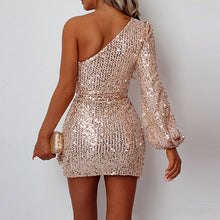 Load image into Gallery viewer, One-Shoulder Sequined Dress
