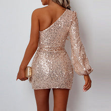 Load image into Gallery viewer, One-Shoulder Sequined Dress