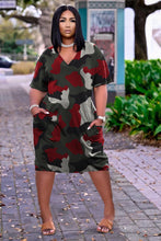 Load image into Gallery viewer, Loose Camouflage Print V-Neck Dress With Pockets