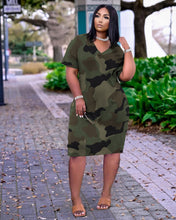 Load image into Gallery viewer, Loose Camouflage Print V-Neck Dress With Pockets