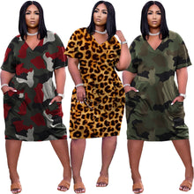 Load image into Gallery viewer, Loose Camouflage Print V-Neck Dress With Pockets