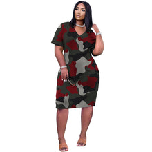 Load image into Gallery viewer, Loose Camouflage Print V-Neck Dress With Pockets