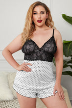 Load image into Gallery viewer, Lace Splicing Polka Dot Tank Top and Shorts Plus Size Pajamas Set