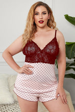 Load image into Gallery viewer, Lace Splicing Polka Dot Tank Top and Shorts Plus Size Pajamas Set