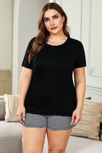 Load image into Gallery viewer, Plus Size Solid T-shirt and Striped Shorts Lounging Set
