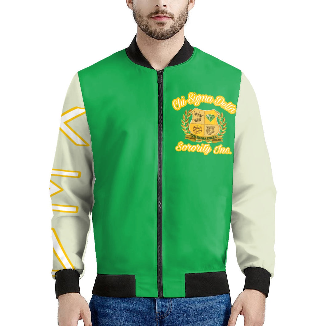 Green with Cream sleeves Bomber Jacket