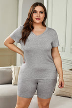 Load image into Gallery viewer, Plus Size V Neck T-shirt and Shorts Loungewear
