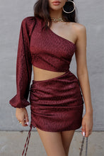 Load image into Gallery viewer, Leopard Print Cut-out One Shoulder Mini Dress
