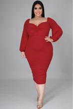 Load image into Gallery viewer, Navy Long Sleeve Front Knot Plus Size Midi Dress

